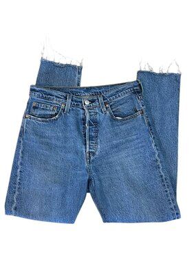 Levi's 501 Tapered Leg High Rise Jeans Medium Wash Distressed